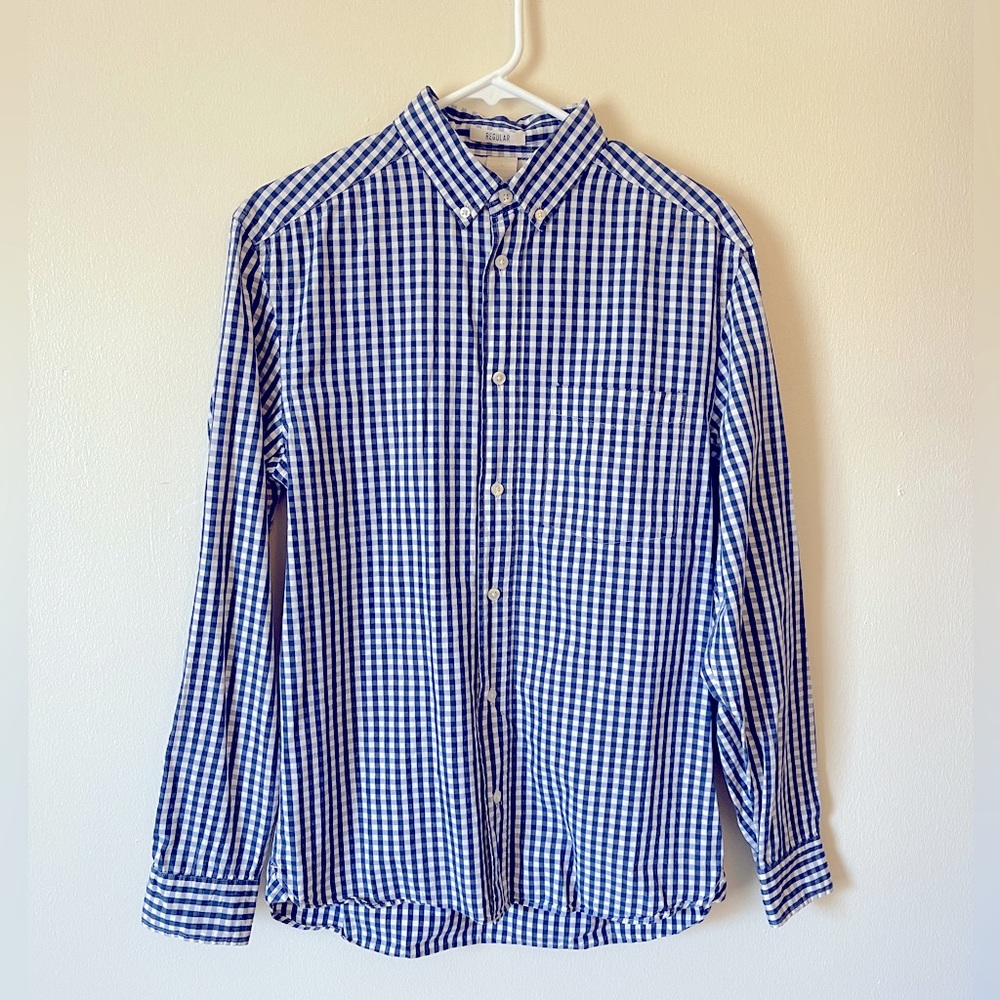 H&M Small button down checkered long sleeve shirt, Blue